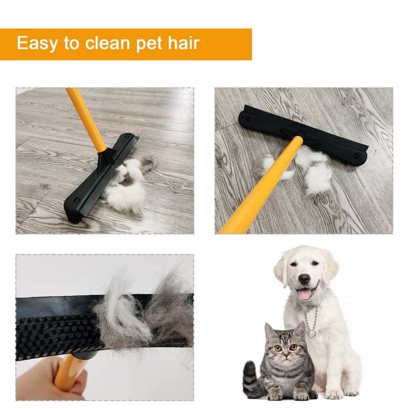 IZSOHHOME Push Broom,Pet Hair Removal Broom with Squeegee,Soft Silicone Bristle Broom with Long Handle,Non Scratch Carpet Sweeper Brush for Cat Dog Hair Hardwood(Orange) Extra Long for Tall People - Image 5