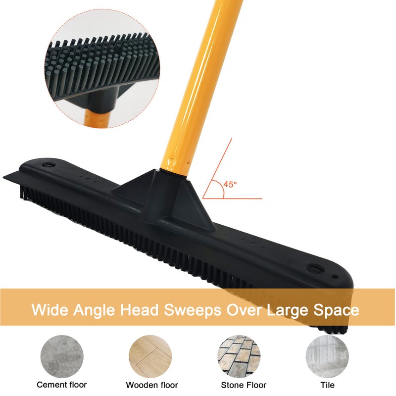 IZSOHHOME Push Broom,Pet Hair Removal Broom with Squeegee,Soft Silicone Bristle Broom with Long Handle,Non Scratch Carpet Sweeper Brush for Cat Dog Hair Hardwood(Orange) Extra Long for Tall People - Image 4
