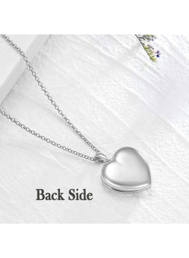 YOUFENG Love Heart Locket Necklace That Holds Pictures S925 Silver Photo Lockets Gifts for Women Jewelry, 18 inches, CZ, Cubic Zirconia - Image 2