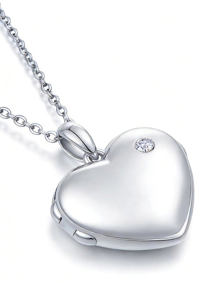 YOUFENG Love Heart Locket Necklace That Holds Pictures S925 Silver Photo Lockets Gifts for Women Jewelry, 18 inches, CZ, Cubic Zirconia - Image 5