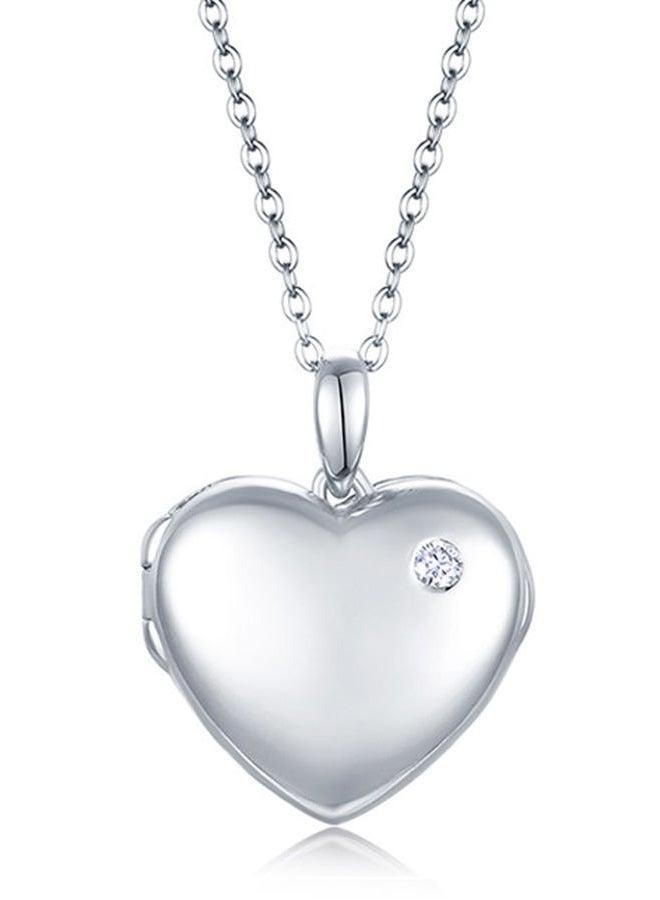 YOUFENG Love Heart Locket Necklace That Holds Pictures S925 Silver Photo Lockets Gifts for Women Jewelry, 18 inches, CZ, Cubic Zirconia - Image 1