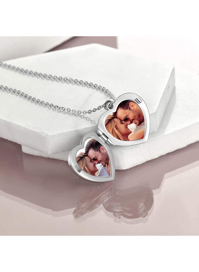 YOUFENG Love Heart Locket Necklace That Holds Pictures S925 Silver Photo Lockets Gifts for Women Jewelry, 18 inches, CZ, Cubic Zirconia - Image 4