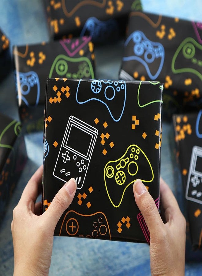 Geluode Gaming Birthday Wrapping Paper for Kids Boys Girls Men, 4 Sheets Video Game Design Gift Wrap, Neon Lights Gamer Wrapping Paper Folded Flat 20 x 28 Inches per Sheet for Birthday Game Party - Image 5