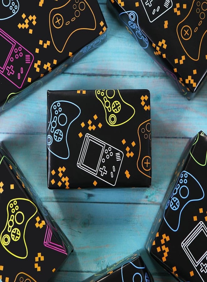 Geluode Gaming Birthday Wrapping Paper for Kids Boys Girls Men, 4 Sheets Video Game Design Gift Wrap, Neon Lights Gamer Wrapping Paper Folded Flat 20 x 28 Inches per Sheet for Birthday Game Party - Image 4