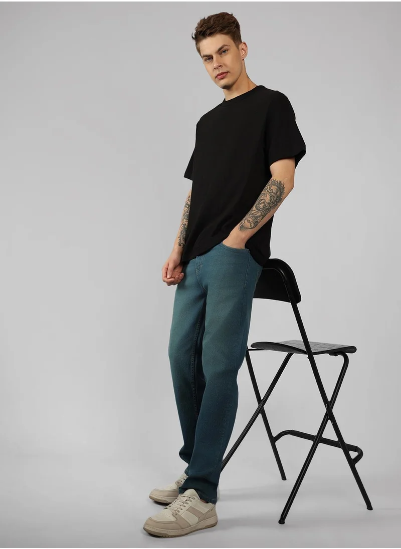 Dennis Lingo Men's Indigo Cotton Blend Solid Full Length Relaxed Fit Jeans