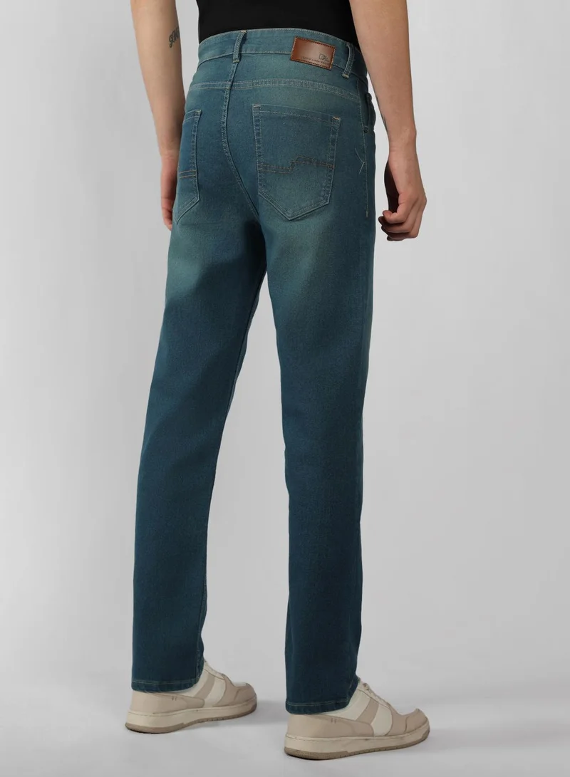 Dennis Lingo Men's Indigo Cotton Blend Solid Full Length Relaxed Fit Jeans