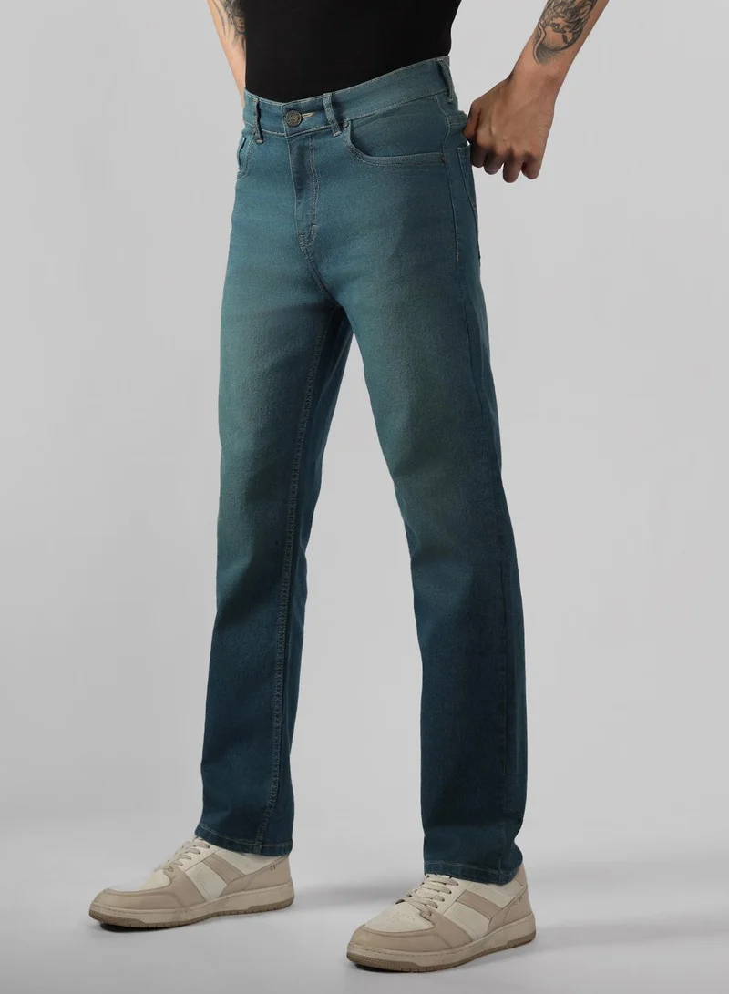 Dennis Lingo Men's Indigo Cotton Blend Solid Full Length Relaxed Fit Jeans