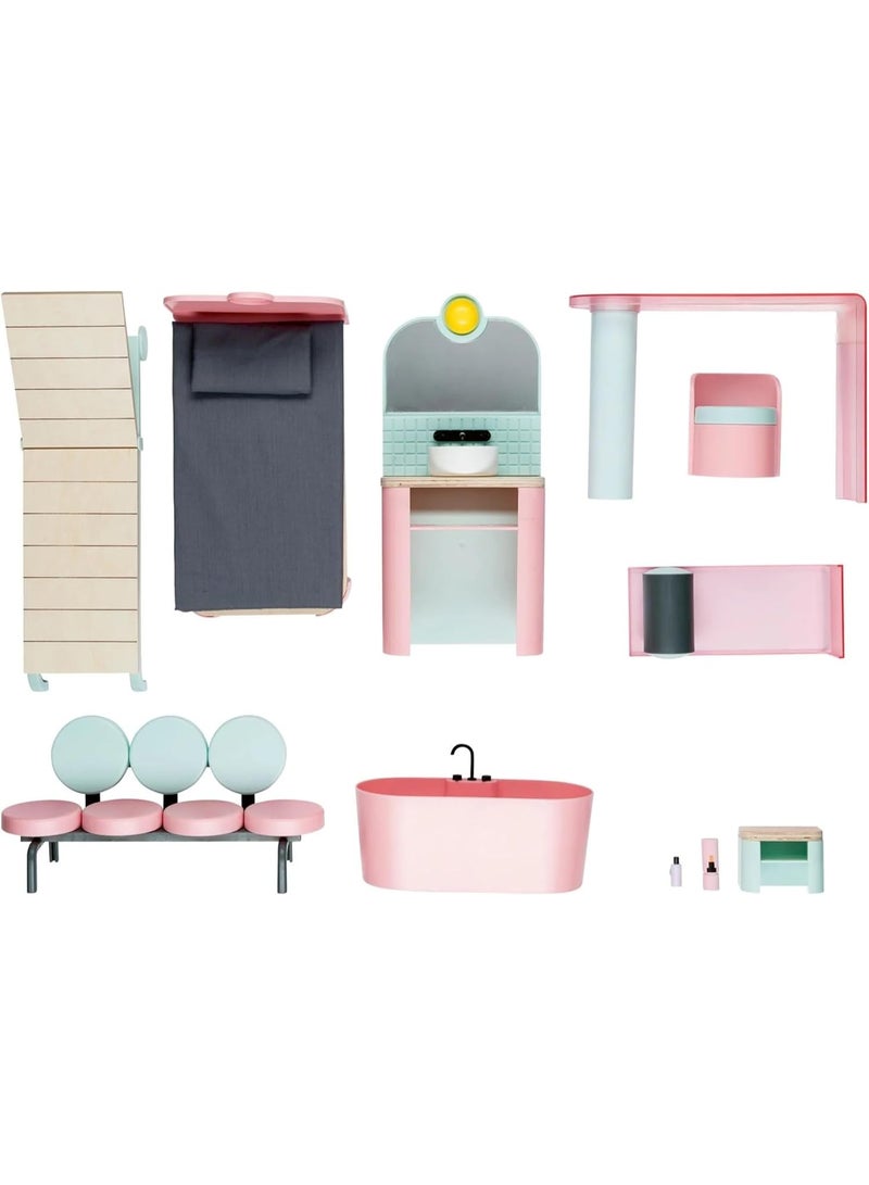 Playtive Stella Wooden Dollhouse for Kids , Extra Large  Modern Villa Doll House with Furniture, Balcony, Elevator & Rooftop , Stylish Roleplay Set for Girls & Boys , Includes Full Room Setup Bedroom, Bathroom, Garden & Living Room , Durable Wood Construction , Easy Assembly , Promotes Creativity & Imaginative Play , Ideal Gift for Children Ages 3 and Up - Image 3