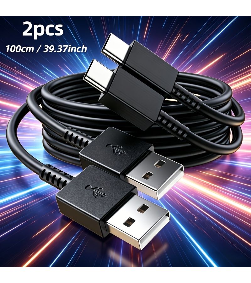 كابل شحن من نوع USB-C، عبوة مكونة من قطعتين، سلك نقل بيانات سريع ومتزامن للهواتف الذكية التي تعمل بنظام أندرويد - Image 2