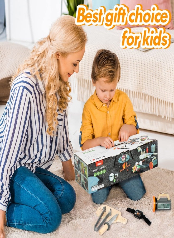 UMU Kids Camping Toys Set, Pretend Play with Campfire, Wooden Camping Playset Cutting Food for Play Kitchen Camping Gear for Kitchen Indoor Outdoor Camping Toys for Kids Toddlers Boys Age 3 4 5 6 7 8+ - Image 4