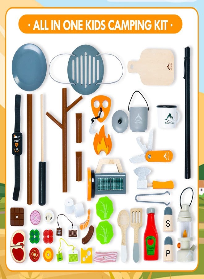 UMU Kids Camping Toys Set, Pretend Play with Campfire, Wooden Camping Playset Cutting Food for Play Kitchen Camping Gear for Kitchen Indoor Outdoor Camping Toys for Kids Toddlers Boys Age 3 4 5 6 7 8+ - Image 3