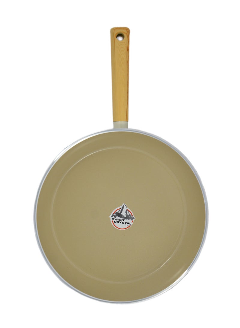 Homemaker Swiss Crystal High Quality Ceramic Coating Non-Stick Frypan - 30cm - Natural Wood Handle - Beige - Image 4