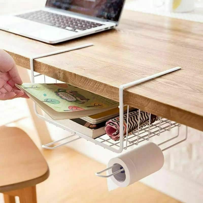 سلة تخزين تحت الرف مع حامل مناشف - رف سلكي لخزانة المطبخ - Image 3