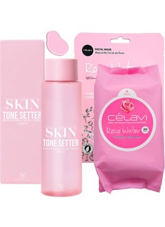 Glam Lux Skin Bundle Beauty Creations Hydrating Skin Clearing Winkles Skin Tone Setter Brightening Facial Toner Korean 1 pc Celavi Face Sheet Korean Mask 1 pc Celavi Makeup Remover Towelettes 