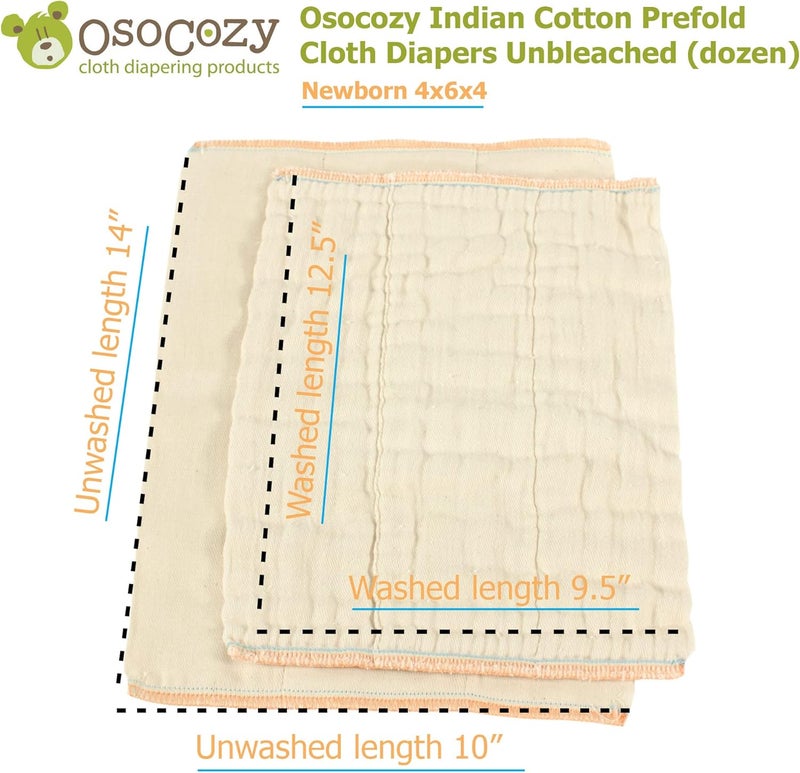 OsoCozy Unbleached Prefold Cloth Diapers 100% Cotton, Durable, Soft, Absorbent, Sustainable & Economical - dims, Fits size range. - (Size) - Image 4