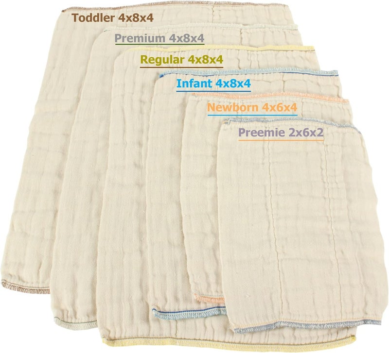 OsoCozy Unbleached Prefold Cloth Diapers 100% Cotton, Durable, Soft, Absorbent, Sustainable & Economical - dims, Fits size range. - (Size) - Image 5