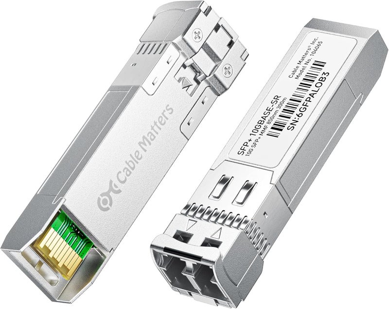 Cable Matters 2-Pack 10GBASE-SR SFP+ to LC Multimode 10G Fiber Transceiver Module, 10G, MMP Fiber, Up to 300m, for Cisco, Ubiquiti, TP-Link, D-Link, MikroTik, Netgear, Supermicro, HPE Aruba - Image 1