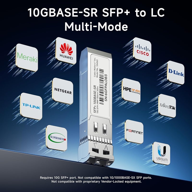 Cable Matters 2-Pack 10GBASE-SR SFP+ to LC Multimode 10G Fiber Transceiver Module, 10G, MMP Fiber, Up to 300m, for Cisco, Ubiquiti, TP-Link, D-Link, MikroTik, Netgear, Supermicro, HPE Aruba - Image 4