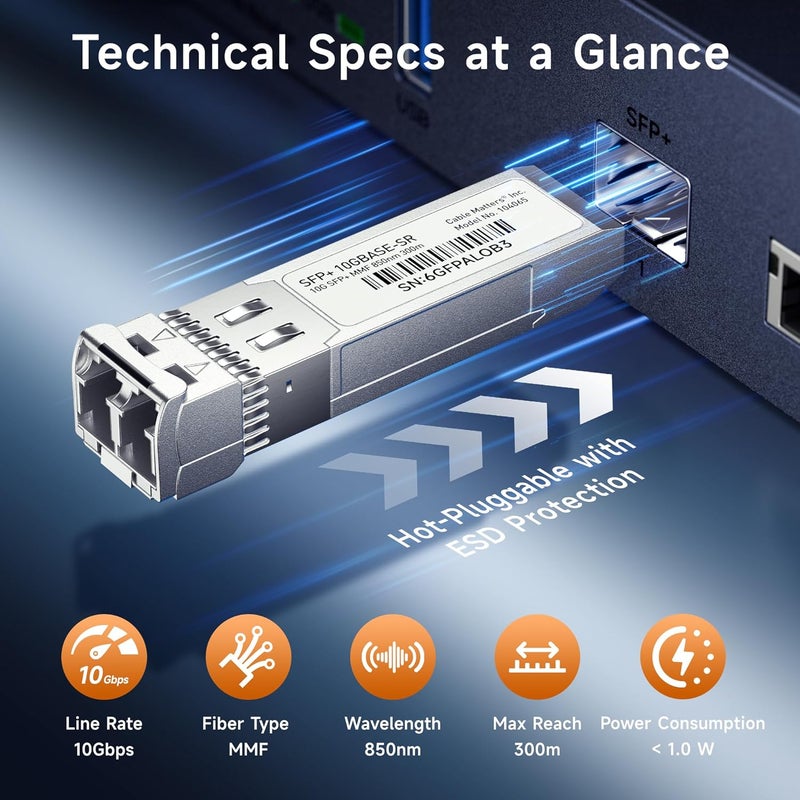 Cable Matters 2-Pack 10GBASE-SR SFP+ to LC Multimode 10G Fiber Transceiver Module, 10G, MMP Fiber, Up to 300m, for Cisco, Ubiquiti, TP-Link, D-Link, MikroTik, Netgear, Supermicro, HPE Aruba - Image 5