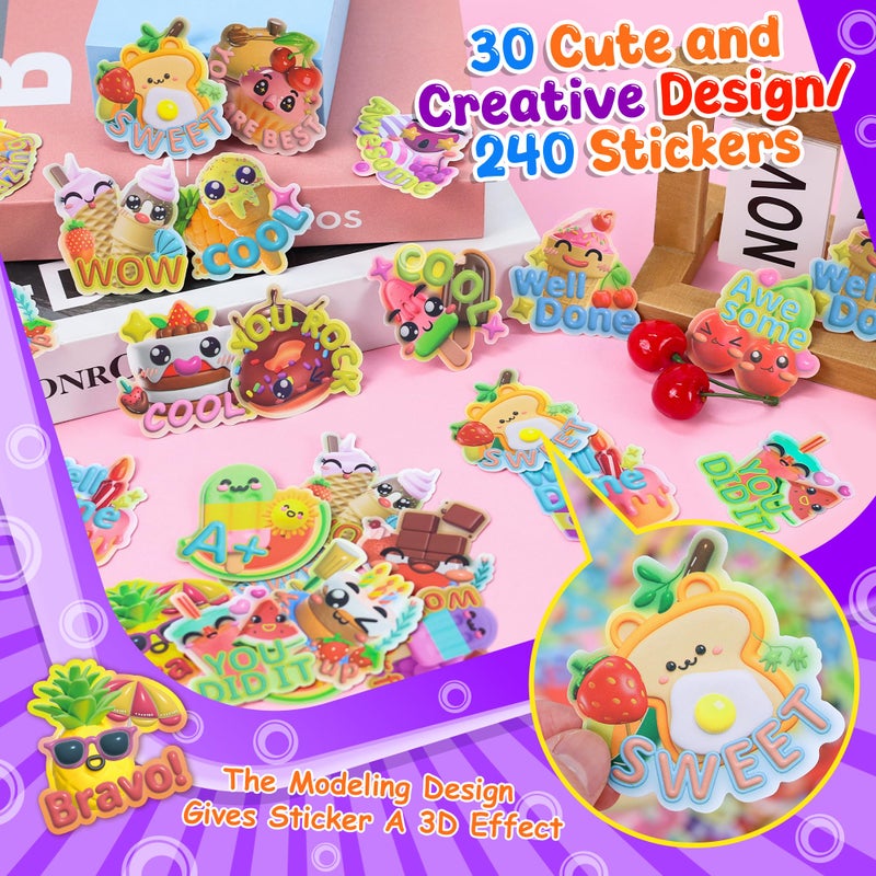 HORIECHALY 240 Pcs 3D Large Food Scratch and Sniff Stickers, Motivational Reward Scented Sticker for Kids & Teachers, Smelly Stickers for Classroom, Birthday, Student Party, School - Image 4