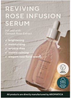 AROMATICA AROMATICA Reviving Rose Infusion Serum 3.38oz / 100ml, Vegan, Anti-aging hydrating serum, Glowing Serum for dry skin | with Damask Rose Water and Rose Oil  - Image 2