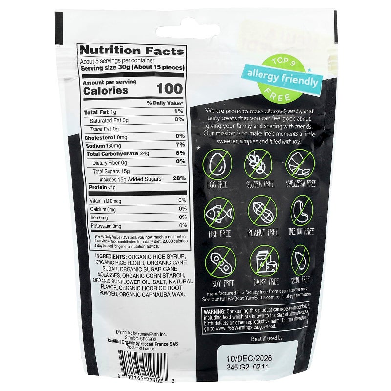 YumEarth Organic Gluten Free Black Licorice Snack Packs - Allergy Friendly, Gluten Free, Non-GMO, Vegan, No Artificial Flavors or Dyes - 5 Ounce (Pack of 1) - Image 2