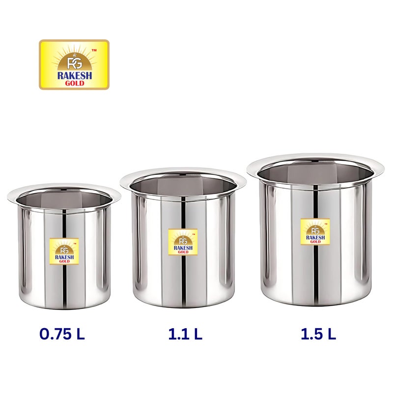 Rakesh Gold Rakesh Gold Stainless Steel Ganj/Milk Boiler/Milk Pot/Long Tapeli Set - 3 Pieces | Heavy-Duty Steel, Rust-Free, Ideal for Boiling Milk & Cooking (Pack of 3, Regular) - Image 2