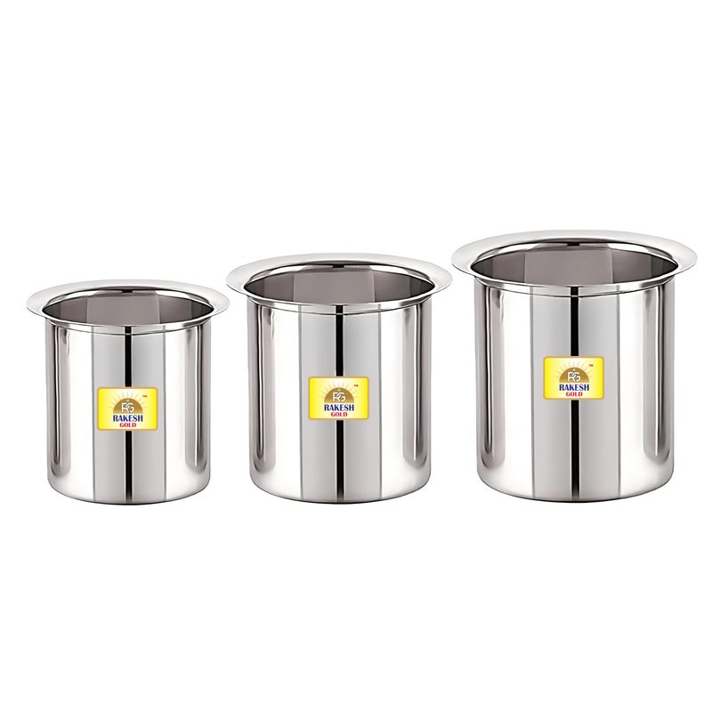 Rakesh Gold Rakesh Gold Stainless Steel Ganj/Milk Boiler/Milk Pot/Long Tapeli Set - 3 Pieces | Heavy-Duty Steel, Rust-Free, Ideal for Boiling Milk & Cooking (Pack of 3, Regular) - Image 1