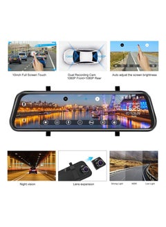 MR.SMART Mirror Dash Cam 10 Inch Backup Camera 1080P Front and Rear Camera Full HD with IPS Touch Screen 170° Wide Angle with Loop Recording G-Sensor Parking Assist Night Vision Waterproof  - Image 3