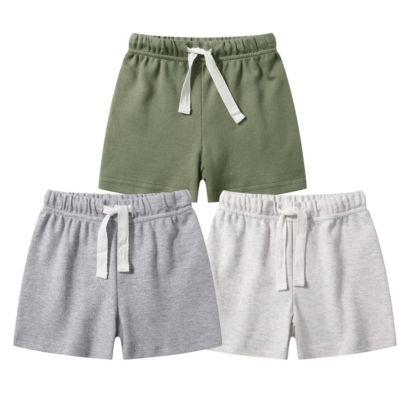 Owlivia Baby Boy Shorts Toddler Pullon Knit Shorts Summer Organic Cotton Shorts 3 Pack PantsOlive Dark Grey Light Grey 1218 Months