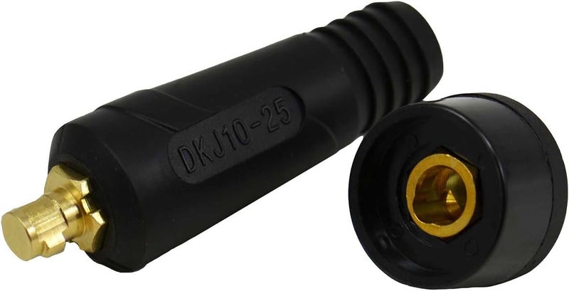 RIVERWELD TIG Welding Cable Panel Connector Plug & Socket Set DKJ10-25 & DKZ10-25 200Amp with Black Color Dinse-Style Quick Fitting 2pcs - Image 1
