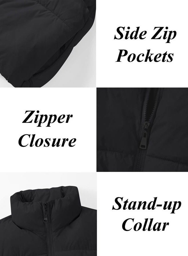 EXARUS Girls Puffer Vest Cropped Puffy Teen Water Resistant Pockets Lightweight Sleeveless Outerwear Bubble Kids 6-14Y, Black, 10 years - Image 5