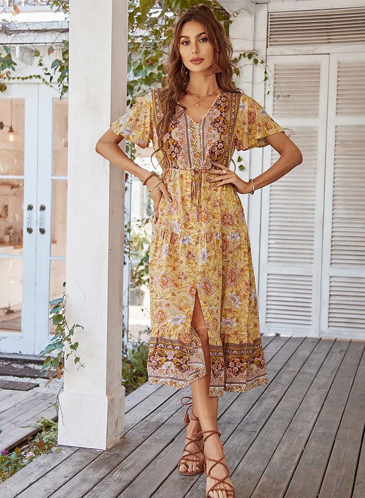 Loquat Bohemian Resort-Inspired Dress Multicolour  - Image 1