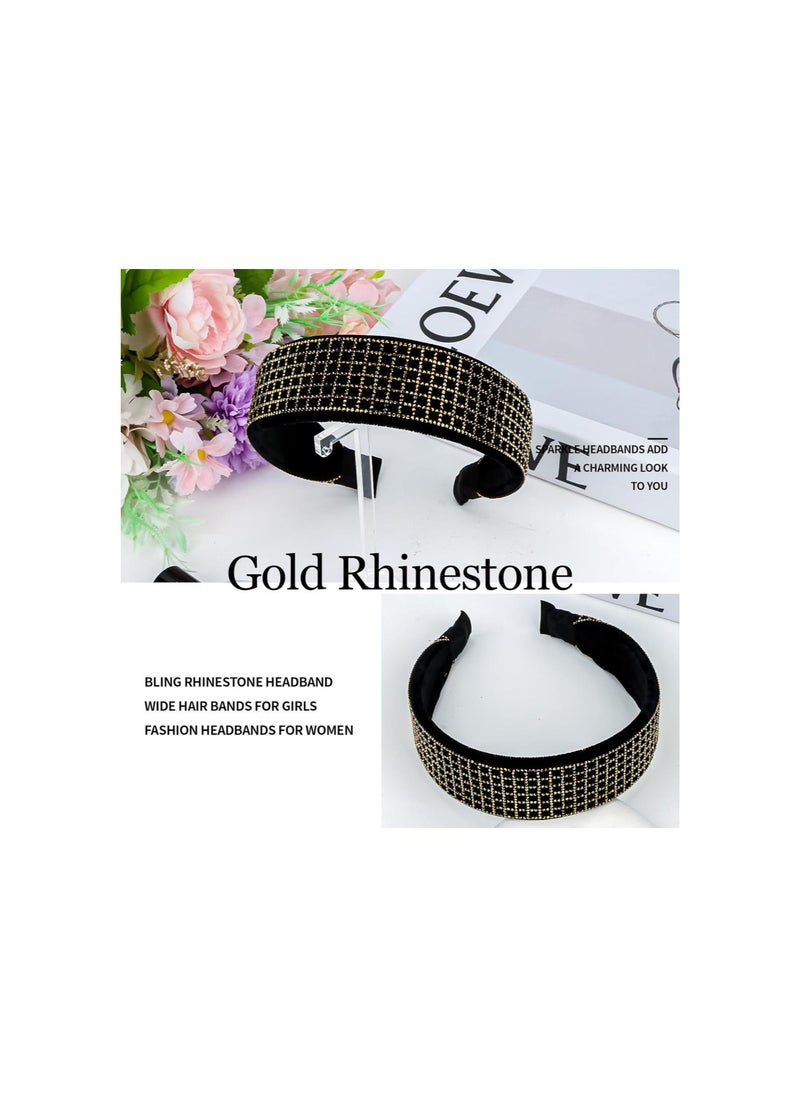 Generic - Gold Rhinestone Headbands Sparkly Glitter Hair Band for Women Fashion Crystal Thick Headband Wide Soft Head band Bling Jeweled Hair Hoops Stylish Hair Accessories for Women Girls - Image 1