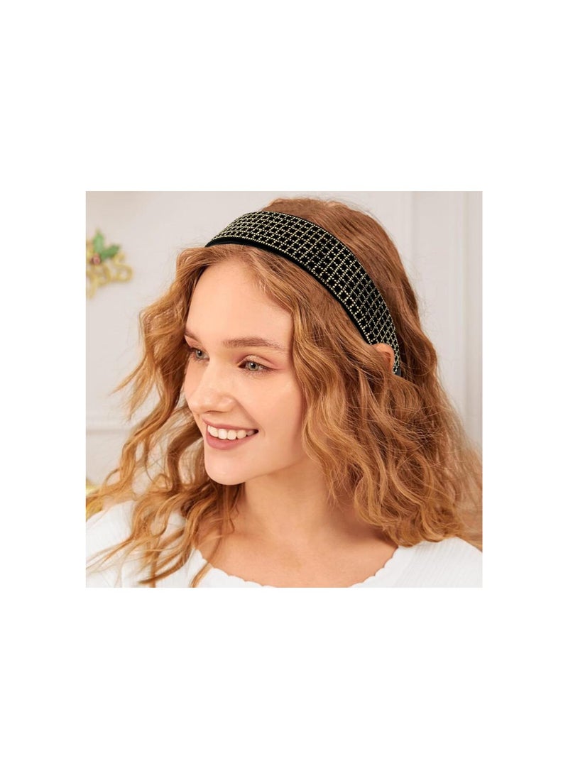 Generic - Gold Rhinestone Headbands Sparkly Glitter Hair Band for Women Fashion Crystal Thick Headband Wide Soft Head band Bling Jeweled Hair Hoops Stylish Hair Accessories for Women Girls - Image 1