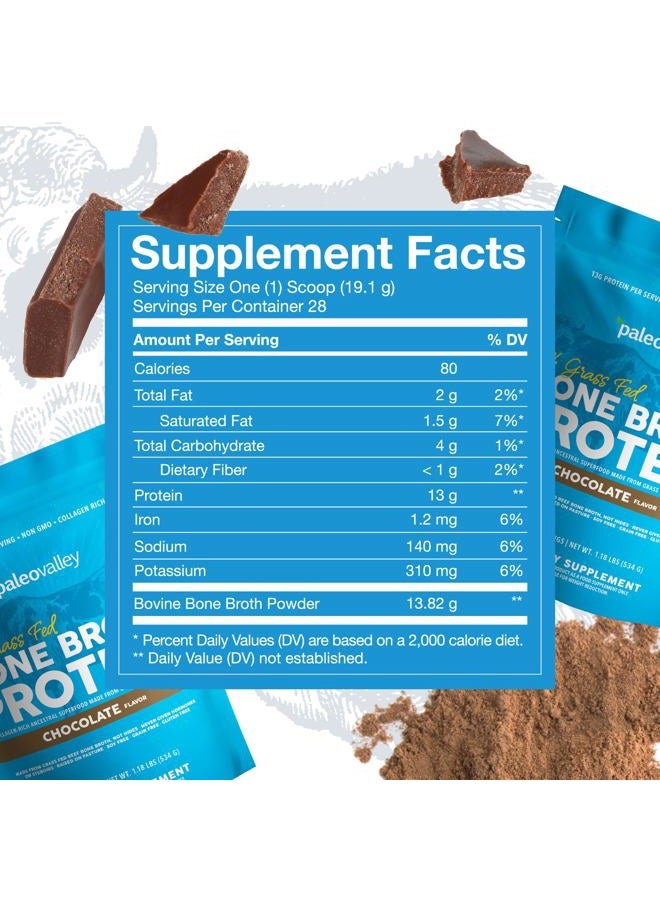 Paleovalley مسحوق بروتين مرق العظام 100% من العشب - شوكولاتة - غني بالكولاجين لصحة الشعر والبشرة والأمعاء ودعم العظام والمفاصل - 28 حصة - Image 2