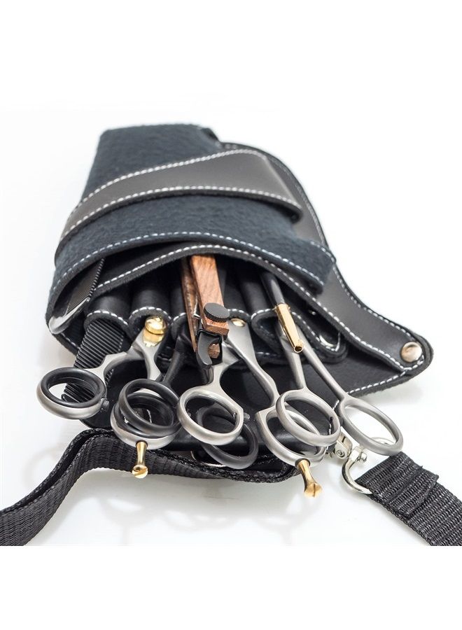 Ikas Hair Scissor Holster Barber Pouch-Waist Shoulder Belt for Hairdressers - PU Leather Shears Hairdressing Tool Case Bag Holder, Men & Women (Grey) - Image 1