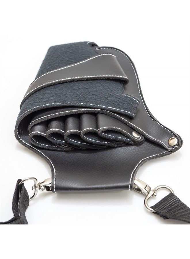 Ikas Hair Scissor Holster Barber Pouch-Waist Shoulder Belt for Hairdressers - PU Leather Shears Hairdressing Tool Case Bag Holder, Men & Women (Grey) - Image 2