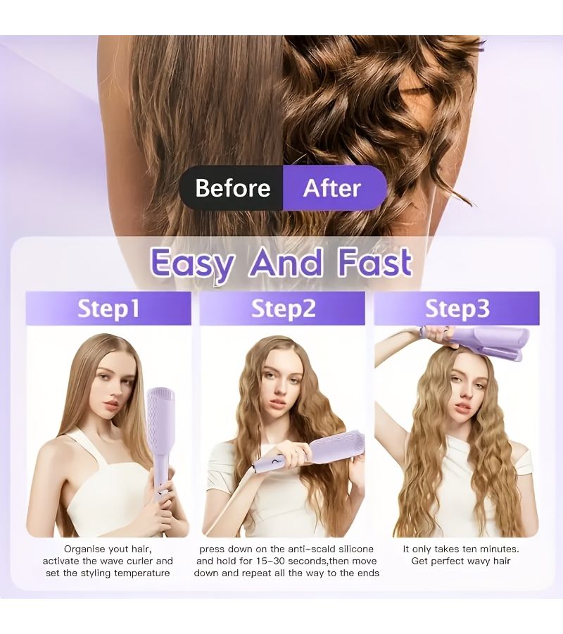 Purple 32mm Hair Straightener Adjustable Temperature Fast Curls Safe Thermal Control - Image 1