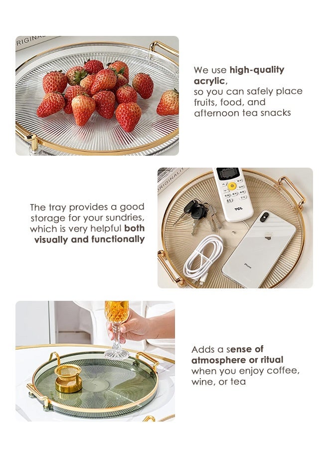 Reelyo Luxury Serving Tray Round Serving Tray with Handles Jewelry Decoration Tray, Candle Tray, Dressing Table and Bathroom Table Storage Tray Acrylic Multifunction Display(Grey) - Image 3