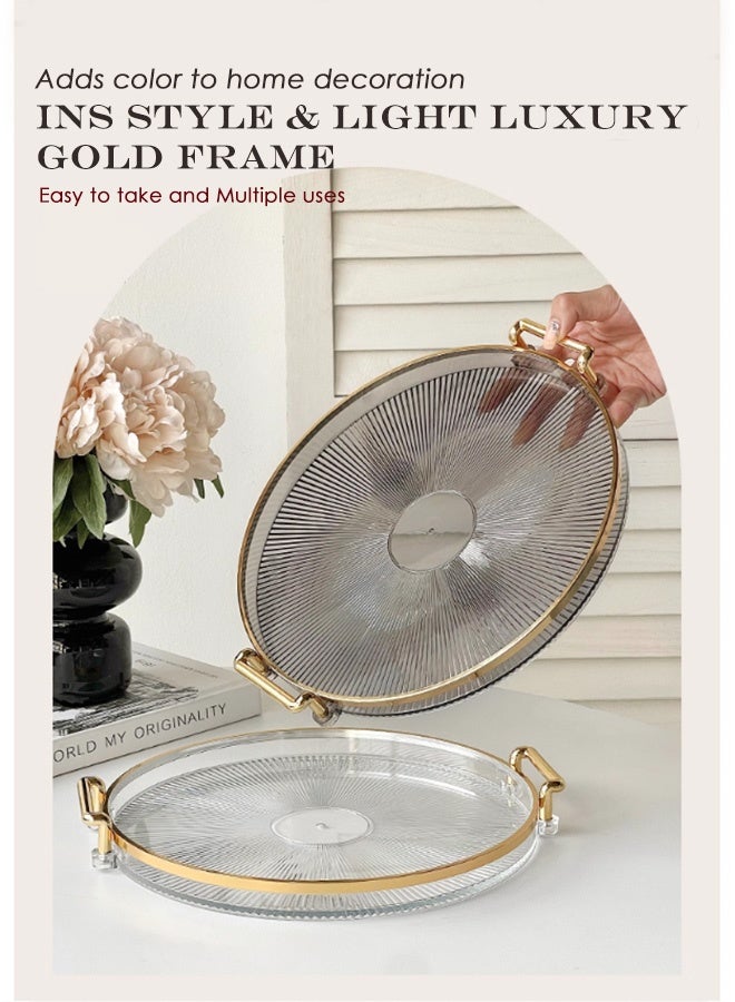 Reelyo Luxury Serving Tray Round Serving Tray with Handles Jewelry Decoration Tray, Candle Tray, Dressing Table and Bathroom Table Storage Tray Acrylic Multifunction Display(Grey) - Image 4