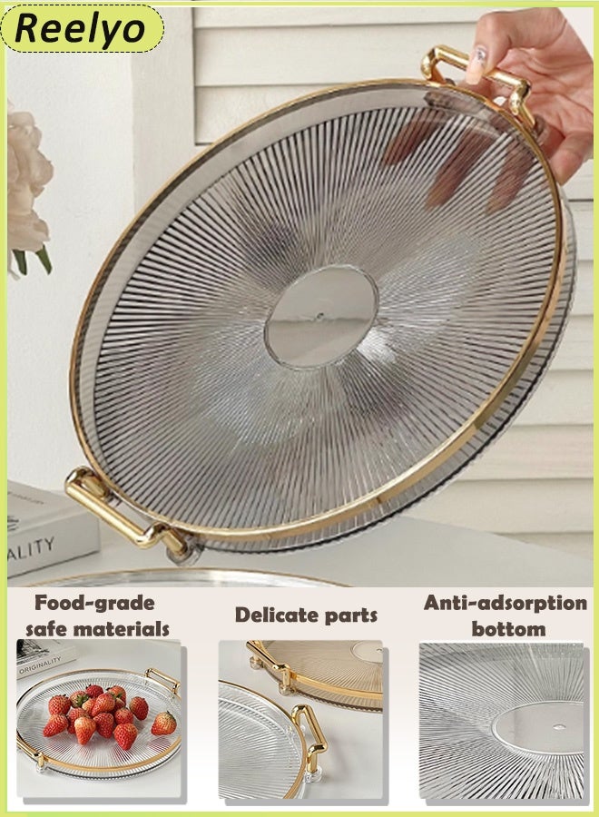 Reelyo Luxury Serving Tray Round Serving Tray with Handles Jewelry Decoration Tray, Candle Tray, Dressing Table and Bathroom Table Storage Tray Acrylic Multifunction Display(Grey) - Image 1