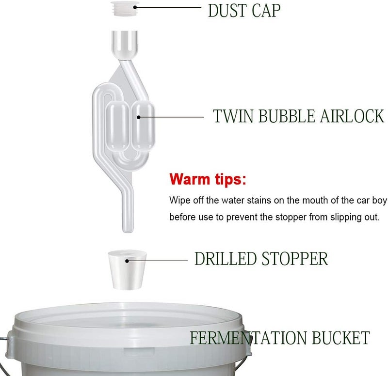 OneBom Airlock for Fermentation 4 Pack, Twin Bubble S Type with Drilled #6 Silicone Stopper and 4 Grommets - Image 5