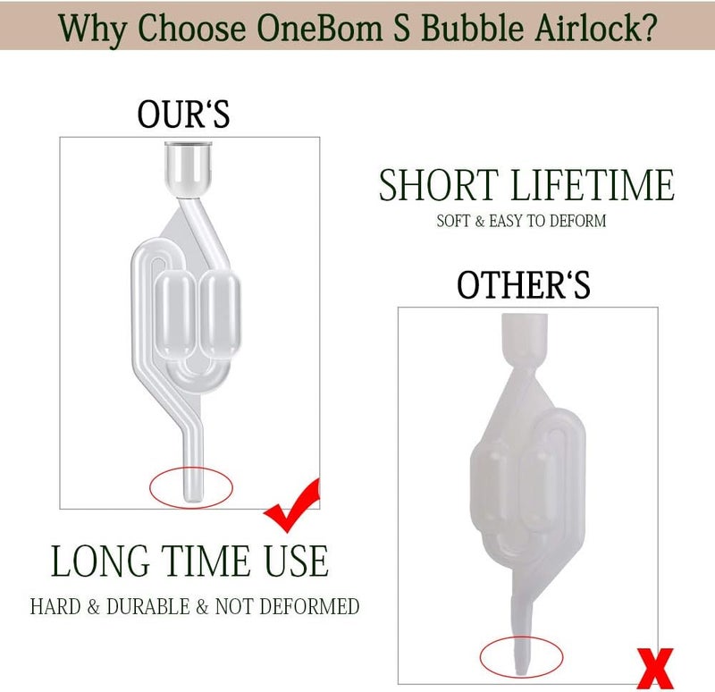 OneBom Airlock for Fermentation 4 Pack, Twin Bubble S Type with Drilled #6 Silicone Stopper and 4 Grommets - Image 4