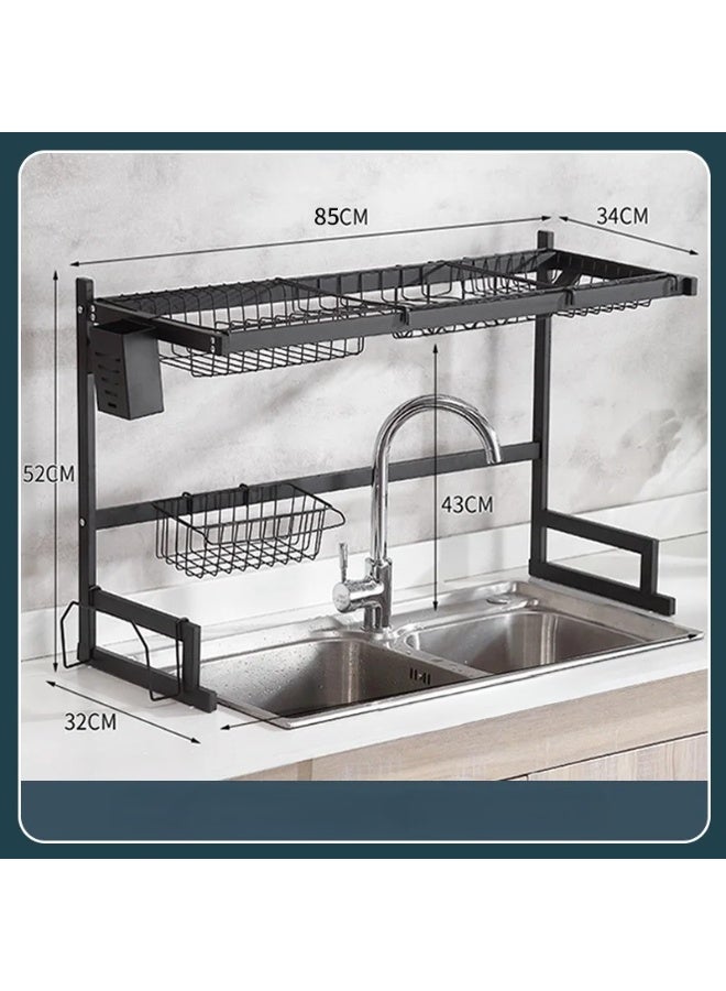 Panvil Over Sink Dish Drying Drain Rack, Black – Stainless Steel Kitchen Organizer with Utensil Holder, Knife Block, Cutting Board Stand & Drain Basket | Rust-Resistant Space-Saving Dish Drainer for Double Sink - Image 2