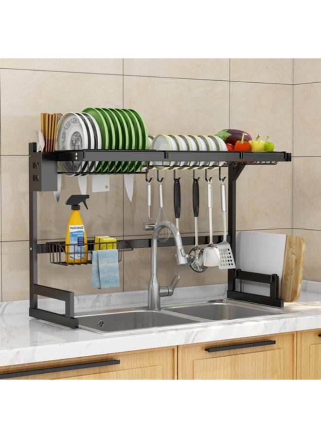 Panvil Over Sink Dish Drying Drain Rack, Black – Stainless Steel Kitchen Organizer with Utensil Holder, Knife Block, Cutting Board Stand & Drain Basket | Rust-Resistant Space-Saving Dish Drainer for Double Sink - Image 3