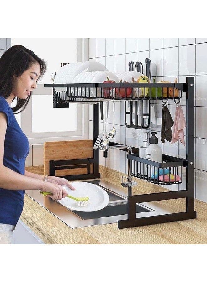 Panvil Over Sink Dish Drying Drain Rack, Black – Stainless Steel Kitchen Organizer with Utensil Holder, Knife Block, Cutting Board Stand & Drain Basket | Rust-Resistant Space-Saving Dish Drainer for Double Sink - Image 5