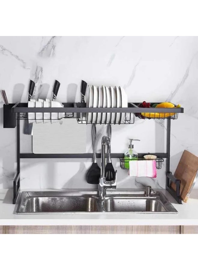 Panvil Over Sink Dish Drying Drain Rack, Black – Stainless Steel Kitchen Organizer with Utensil Holder, Knife Block, Cutting Board Stand & Drain Basket | Rust-Resistant Space-Saving Dish Drainer for Double Sink - Image 4