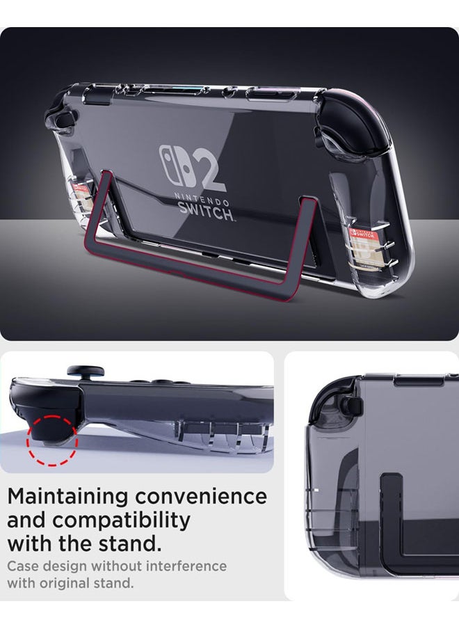 Clear Case for Nintendo Switch 2 with Built-in 2 Game Card Slots, Soft TPU Cover Full-Body Protection Shock-Absorption Anti-Scratch Protective Case for Switch 2 Game Console Game Storage