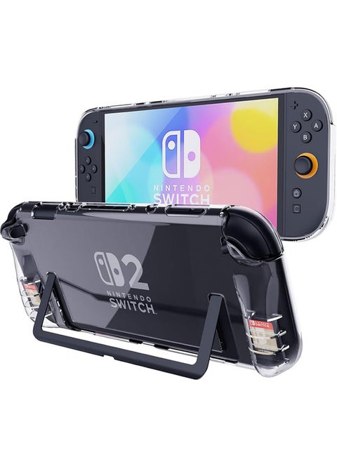Clear Case for Nintendo Switch 2 with Built-in 2 Game Card Slots, Soft TPU Cover Full-Body Protection Shock-Absorption Anti-Scratch Protective Case for Switch 2 Game Console Game Storage
